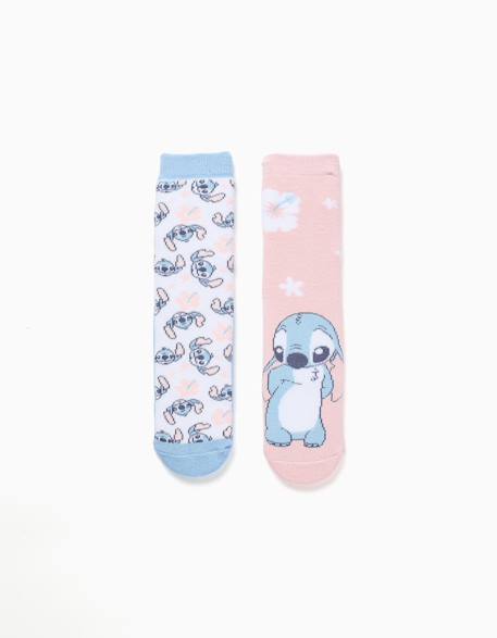 Fille-Sous-vêtement-2 chaussettes antidérapantes à imprimé stitch