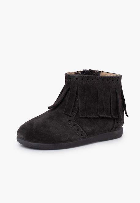 Bottes fille franges broguing fermeture éclair Camel+Gris+Taupe 8 - vertbaudet enfant 