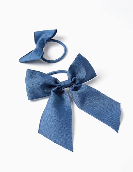 Lot de 2 élastiques avec nœuds en coton Bleu+Rose 2 - vertbaudet enfant 