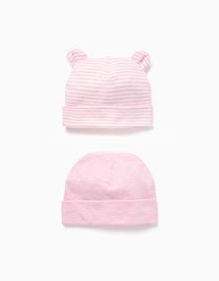 Lot de 2 bonnets en coton unis/rayés  - vertbaudet enfant