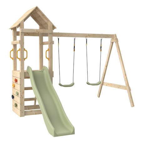 Aire de jeux toboggan et mur escalade gessette bois h210cm Marron - vert kaki 1 - vertbaudet enfant 