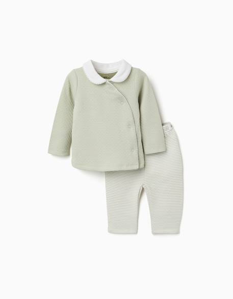 Pyjama long en coton matelassé Vert clair 1 - vertbaudet enfant 