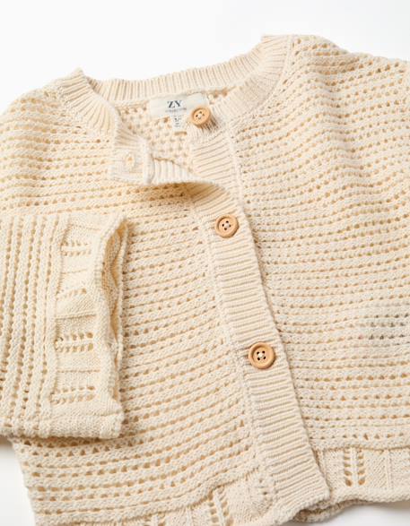 Gilet en maille avec détails ajourés Beige clair 3 - vertbaudet enfant 