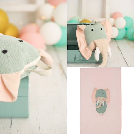 Couverture de voyage coussin éléphant enfant Green and pink pastel 5 - vertbaudet enfant 