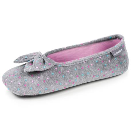Chaussons ballerines microvelours semelle ultra souple mousse à mémoire forme Noir+Pois gris+Rouge 7 - vertbaudet enfant 
