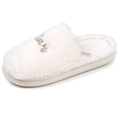 Chaussons mules matière sherpa, semelle bloup extra confort Ivoire+Léopard camel 1 - vertbaudet enfant 