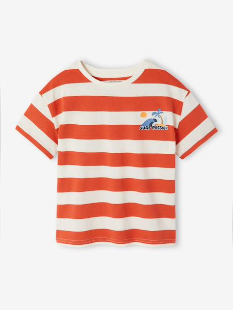 Tee-shirt garçon larges rayures motif poitrine orange+rayé vert 1 - vertbaudet enfant 