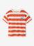 Tee-shirt garçon larges rayures motif poitrine orange+rayé vert 1 - vertbaudet enfant 