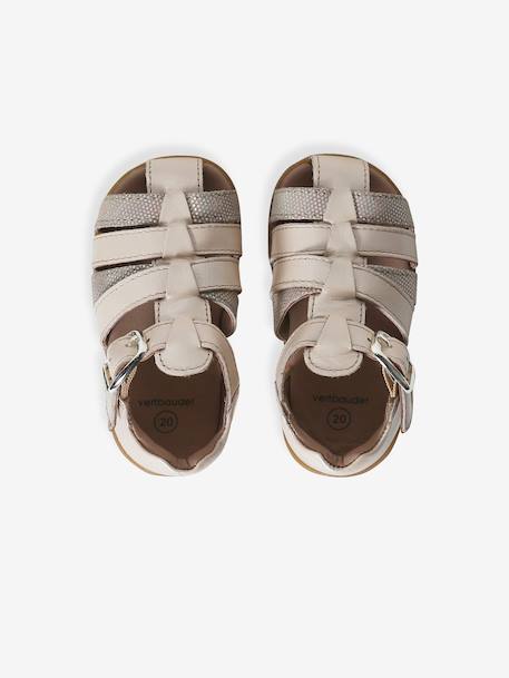 Sandales premiers pas bébé beige irisé+blanc imprimé+or 4 - vertbaudet enfant 