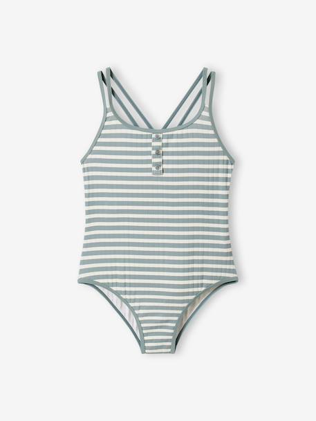 Maillot de bain 1 pièce rayures vert sauge 1 - vertbaudet enfant 