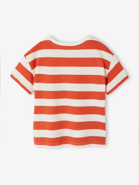 Tee-shirt garçon larges rayures motif poitrine orange+rayé vert 2 - vertbaudet enfant 