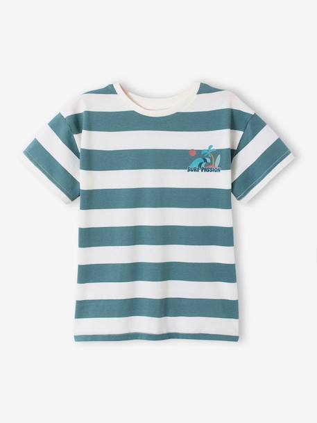 Tee-shirt garçon larges rayures motif poitrine orange+rayé vert 6 - vertbaudet enfant 