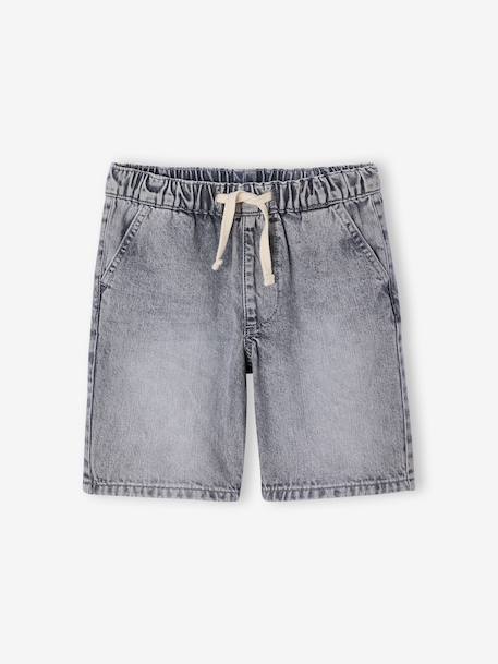 Bermuda garçon jean facile à enfiler bleu imprimé+denim gris+double stone+rayé bleu+stone 9 - vertbaudet enfant 