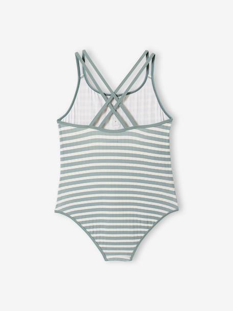 Maillot de bain 1 pièce rayures vert sauge 2 - vertbaudet enfant 