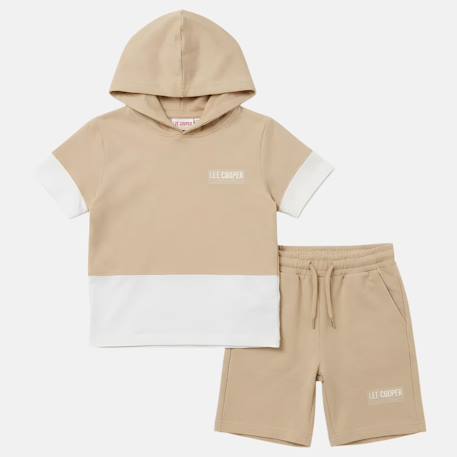 Ensemble  garcon - sweat à capuche manches courtes et bermuda Beige+Gris+Marine+Vert 4 - vertbaudet enfant 