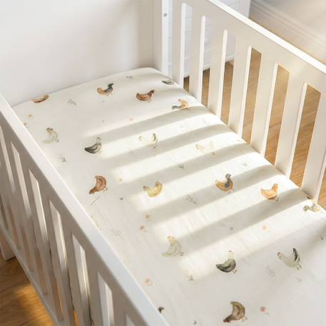 Drap housse en satin de coton gallina Écru 2 - vertbaudet enfant 