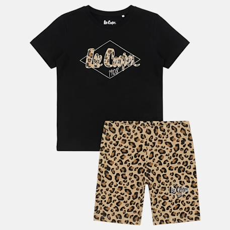 Ensemble  fille -  t-shirt manches courtes et short motif léopard Blanc+Noir+Rosatre 9 - vertbaudet enfant 