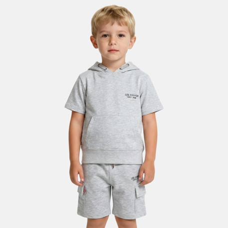 Ensemble garçon t-shirt manches courtes à capuche et short Bleu+Gris+Kaki 4 - vertbaudet enfant 