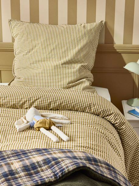 Housse de couette percale de coton 'vichy' Vichy curry+Vichy marine 4 - vertbaudet enfant 