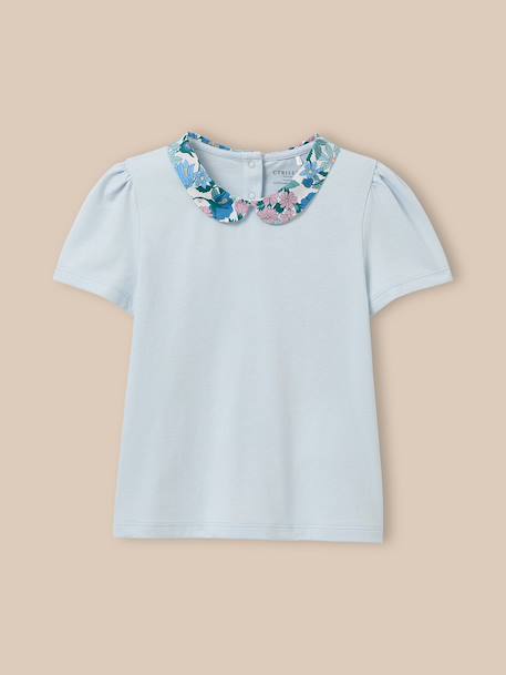Fille-T-shirt col en tissu liberty  - coton biologique