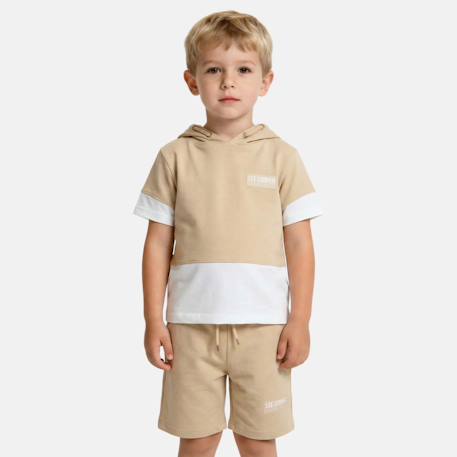 Ensemble  garcon - sweat à capuche manches courtes et bermuda Beige+Gris+Marine+Vert 1 - vertbaudet enfant 
