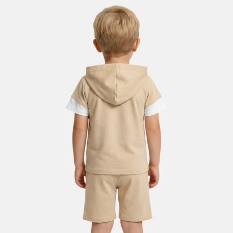 Ensemble  garcon - sweat à capuche manches courtes et bermuda Beige+Gris+Marine+Vert 3 - vertbaudet enfant 