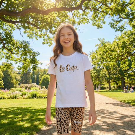 Ensemble  fille -  t-shirt manches courtes et short motif léopard Blanc+Noir+Rosatre 2 - vertbaudet enfant 