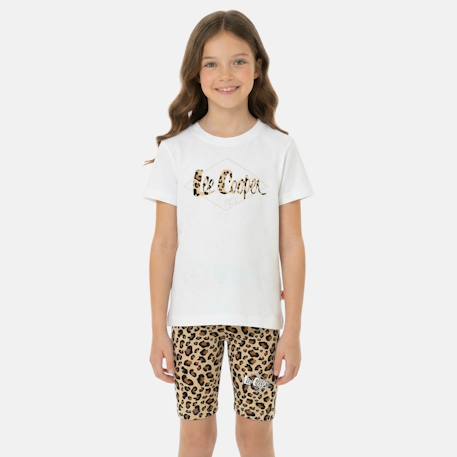 Ensemble  fille -  t-shirt manches courtes et short motif léopard Blanc+Noir+Rosatre 1 - vertbaudet enfant 