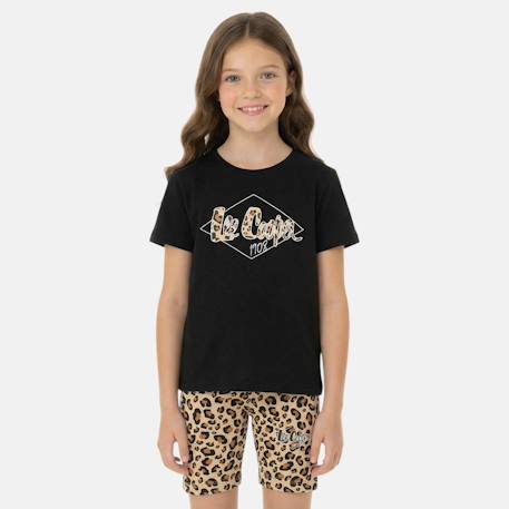 Fille-Ensemble  fille -  t-shirt manches courtes et short motif léopard