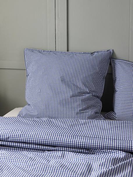 Taie d'oreiller percale de coton 'vichy' Vichy curry+Vichy marine 3 - vertbaudet enfant 