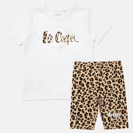 Ensemble  fille -  t-shirt manches courtes et short motif léopard Blanc+Noir+Rosatre 4 - vertbaudet enfant 