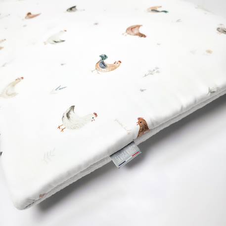 Oreiller plat réversible en satin de coton gallina Écru – motif poules champêtre 3 - vertbaudet enfant 