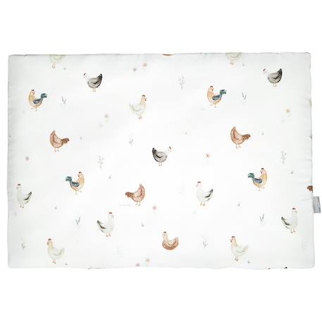 Oreiller plat réversible en satin de coton gallina Écru – motif poules champêtre 1 - vertbaudet enfant 