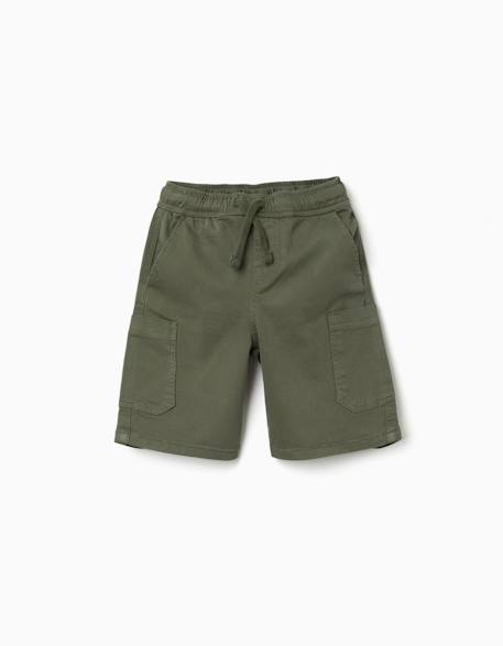 Short cargo en sergé avec cordon de serrage Beige+Vert foncé 6 - vertbaudet enfant 
