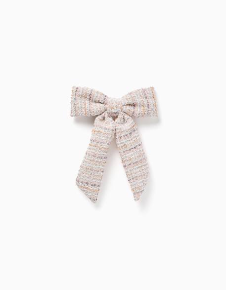Barrette à cheveux avec nœud en tweed Rose clair 2 - vertbaudet enfant 