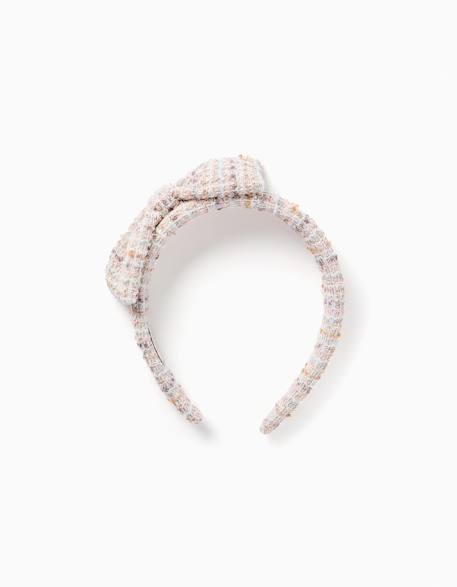 Serre-tête rembourré en tweed avec nœud Rose clair 2 - vertbaudet enfant 
