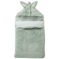 Puériculture-Nid d’ange fausse fourrure doublé gaze de coton rayé vert de gris (0-6 mois)