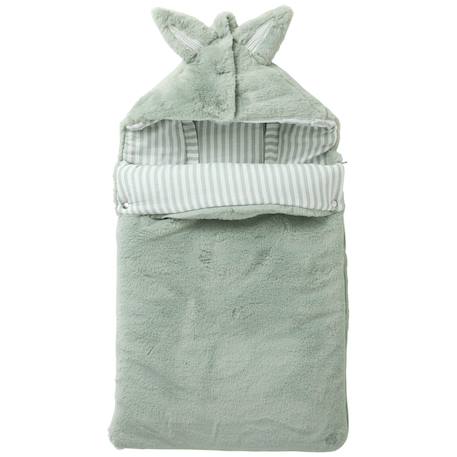 Nid d’ange fausse fourrure doublé gaze de coton rayé vert de gris (0-6 mois) Vert de gris, blanc 1 - vertbaudet enfant 