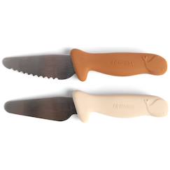 Puériculture-Lot de 2 couteaux d'apprentissage cannelle et blanc cassé