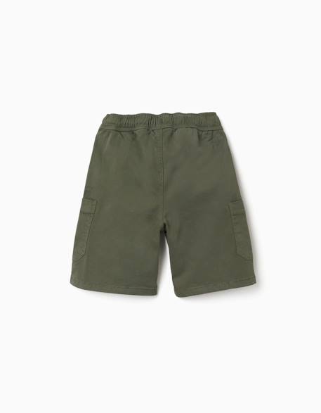 Short cargo en sergé avec cordon de serrage Beige+Vert foncé 7 - vertbaudet enfant 