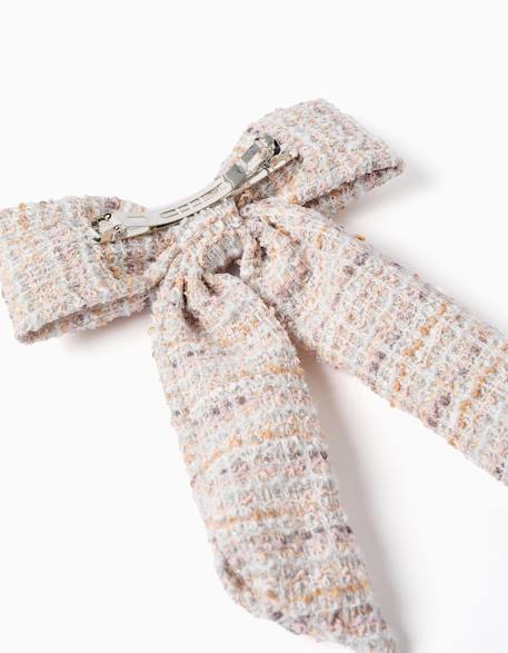 Barrette à cheveux avec nœud en tweed Rose clair 3 - vertbaudet enfant 