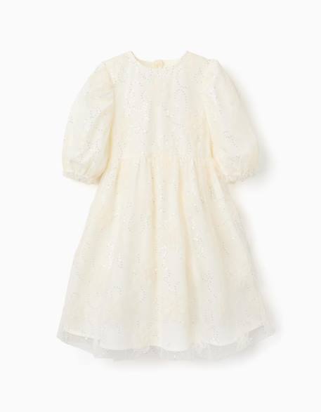 Robe à manches bouffantes et fleurs 3d Blanc 2 - vertbaudet enfant 