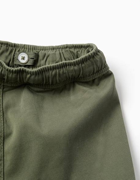 Short cargo en sergé avec cordon de serrage Beige+Vert foncé 8 - vertbaudet enfant 