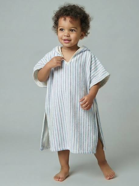Poncho de bain bébé Animaux, avec coton recyclé blanc imprimé+rayé bleu 8 - vertbaudet enfant 