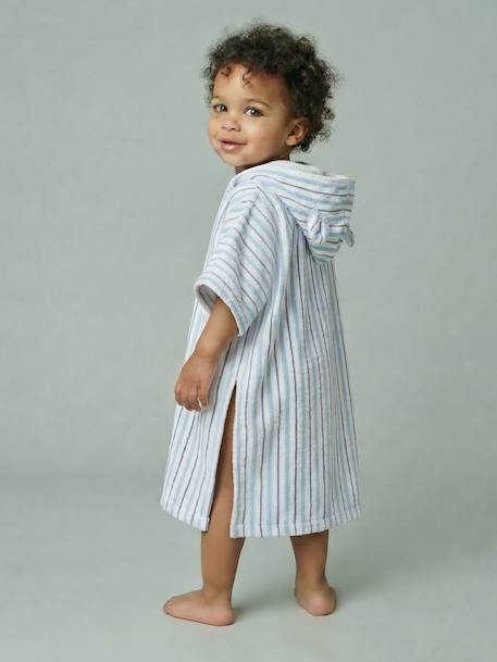 Poncho de bain bébé Animaux, avec coton recyclé blanc imprimé+rayé bleu 12 - vertbaudet enfant 