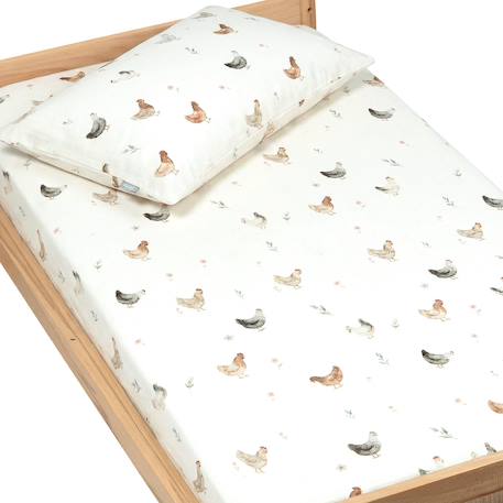 Drap housse en satin de coton gallina Écru 1 - vertbaudet enfant 