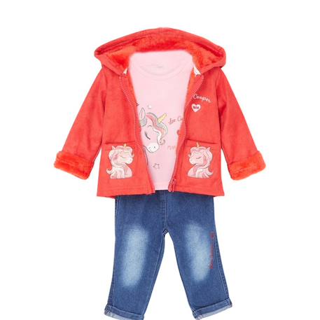 Bébé-Ensemble-Ensemble t-shirt et pantalon avec la veste à capuche    fille imprimé logo col rond