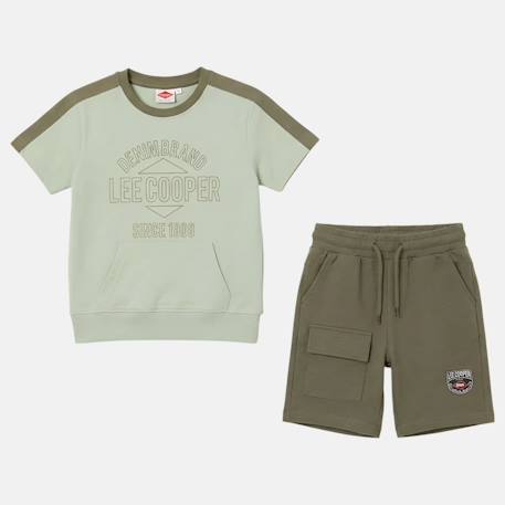 Ensemble t-shirt manches courtes et short garçon Beige+Bleu+Gris+Vert 12 - vertbaudet enfant 