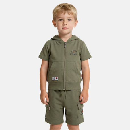 Ensemble garçon t-shirt manches courtes zippé et short Beige+Bleu+Kaki+Marine 7 - vertbaudet enfant 