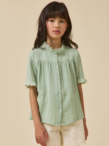 Chemise fille en gaze - coton biologique Amande+Ecru 3 - vertbaudet enfant 